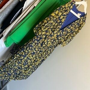 shoshanna dress size 6 women’s blue and yellow floral spring silk